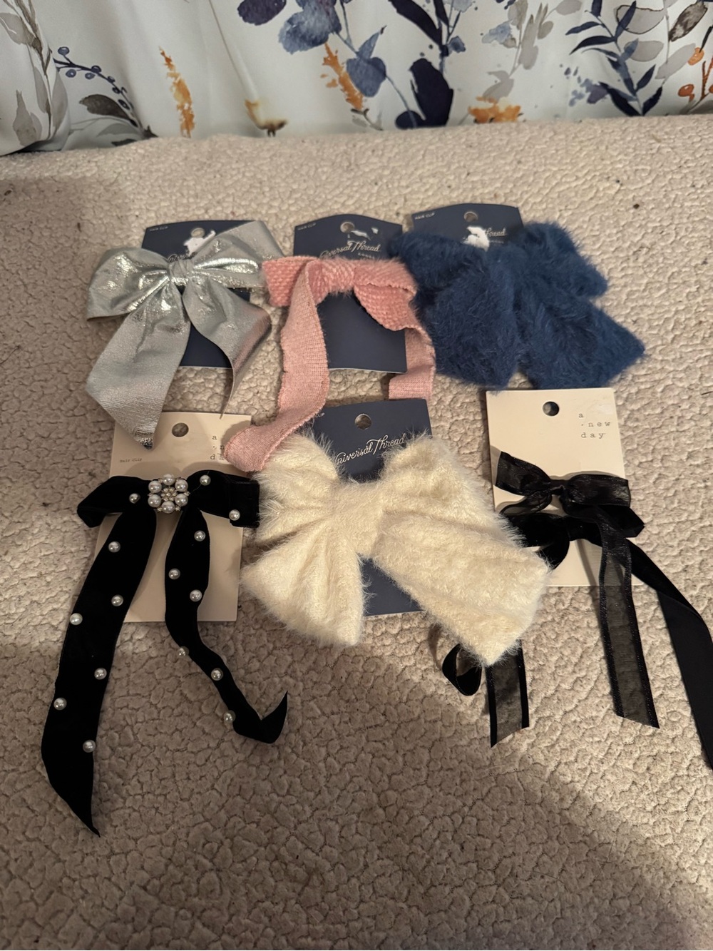 Universal Thread Assorted Bow Hair Clips Silver Pink Navy Black Cream NWT B10